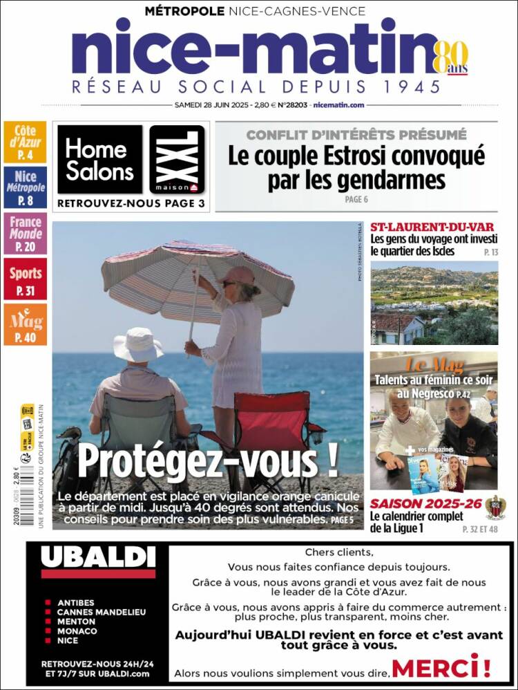 Portada de Nice-Matin (Francia)