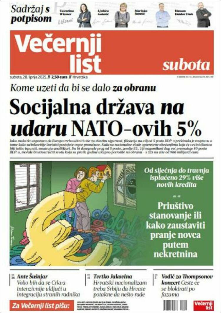 Portada de Večernji (Croacia)