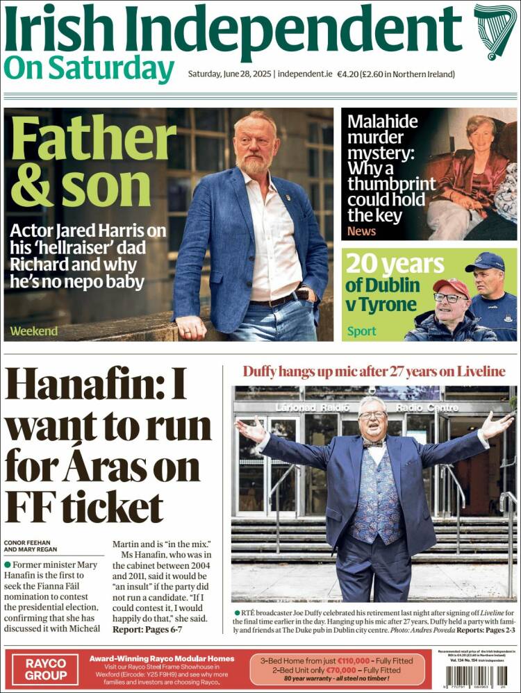 Portada de Irish Independent (Irlanda)