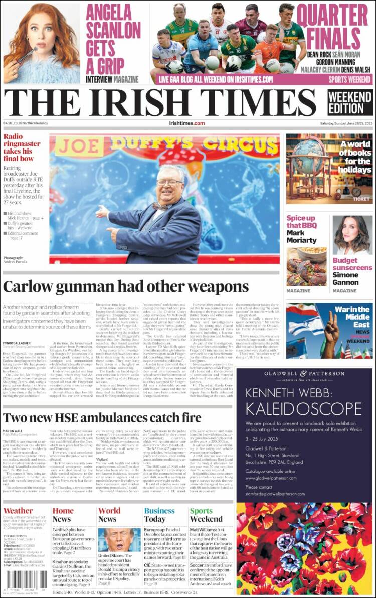 Portada de Irish Times (Irlanda)