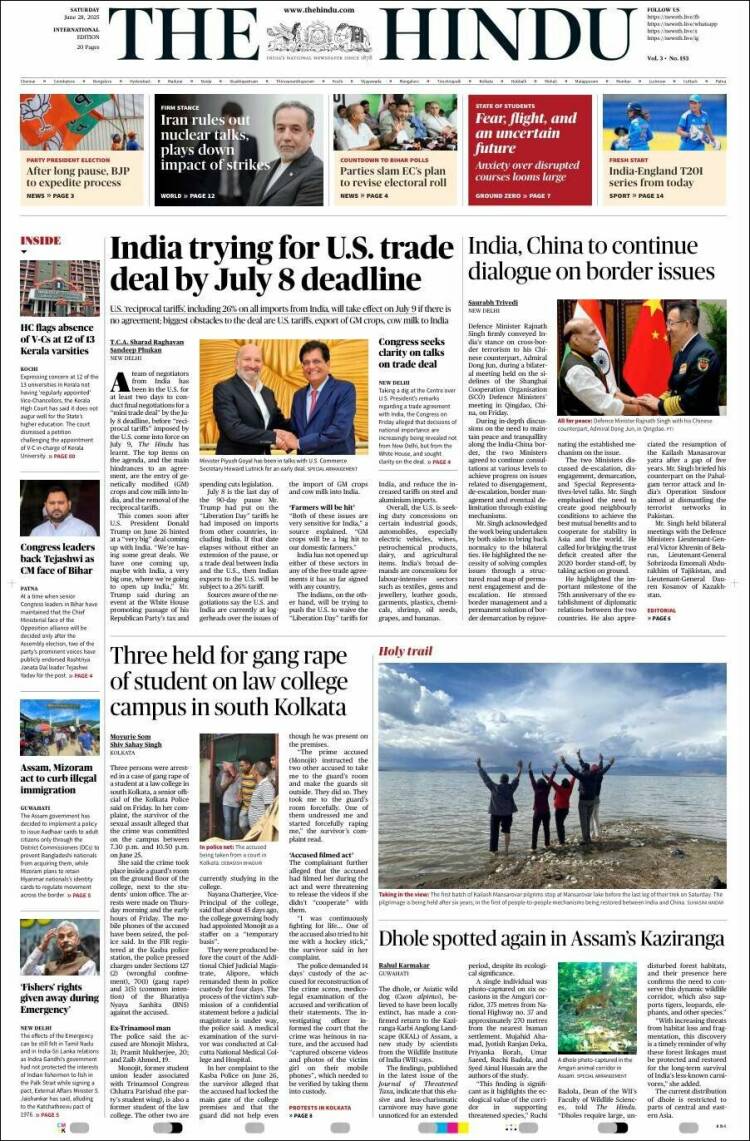 Portada de The Hindu (India)