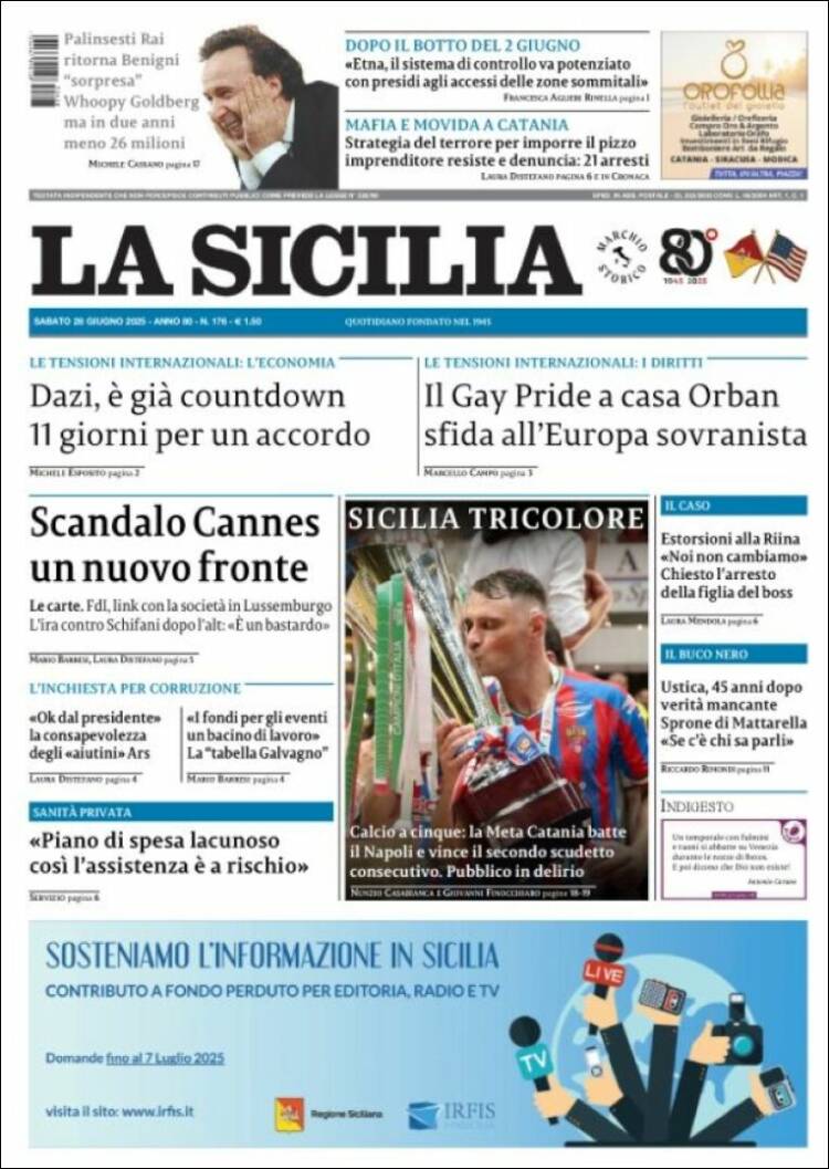 Portada de La Sicilia (Italia)