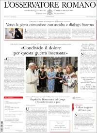 Portada de L'Osservatore Romano (Italia)