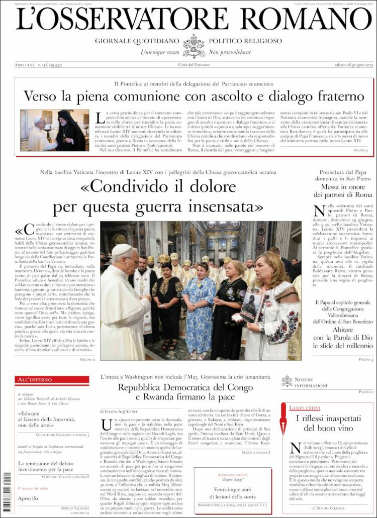 Portada de L'Osservatore Romano (Italia)