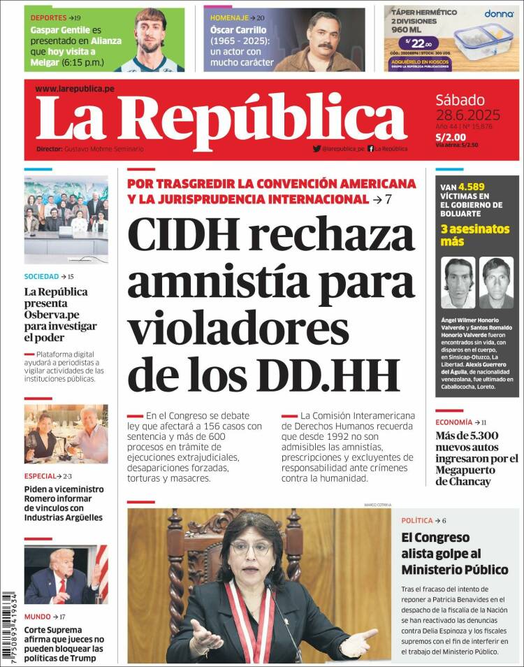 Portada de La Republica (Perú)