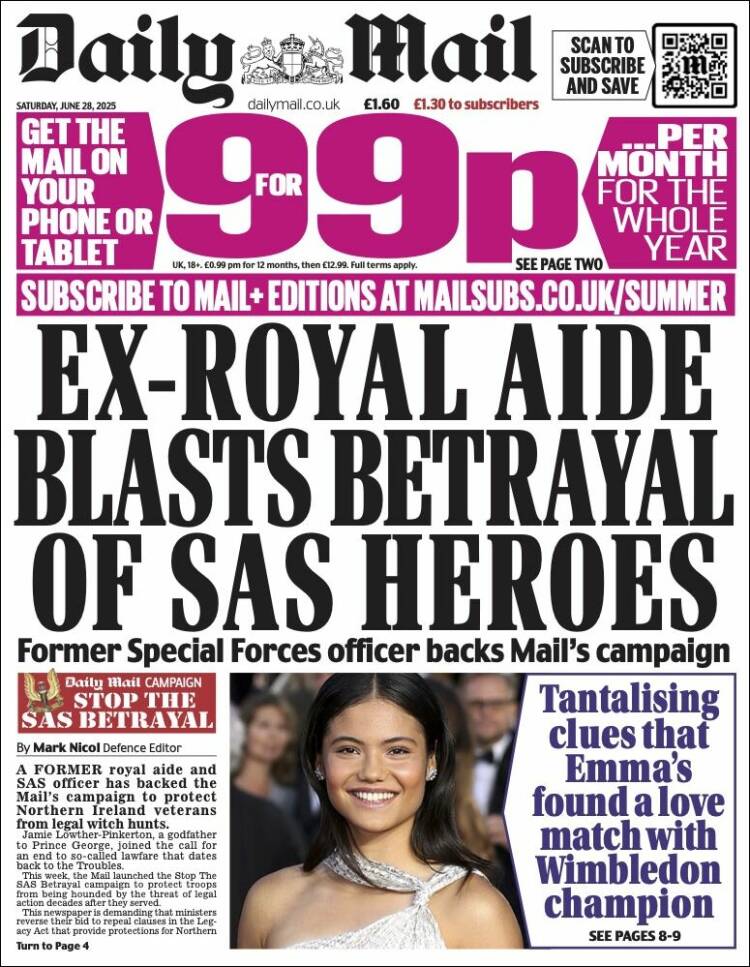 Portada de Daily Mail (Reino Unido)