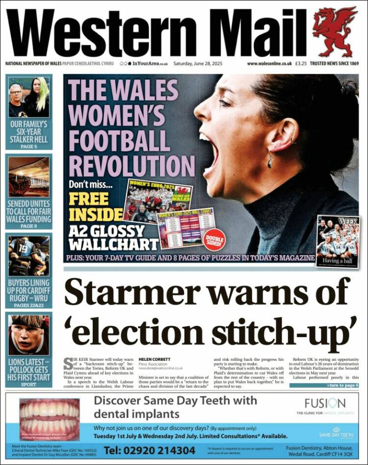 Portada de Western Mail (Reino Unido)
