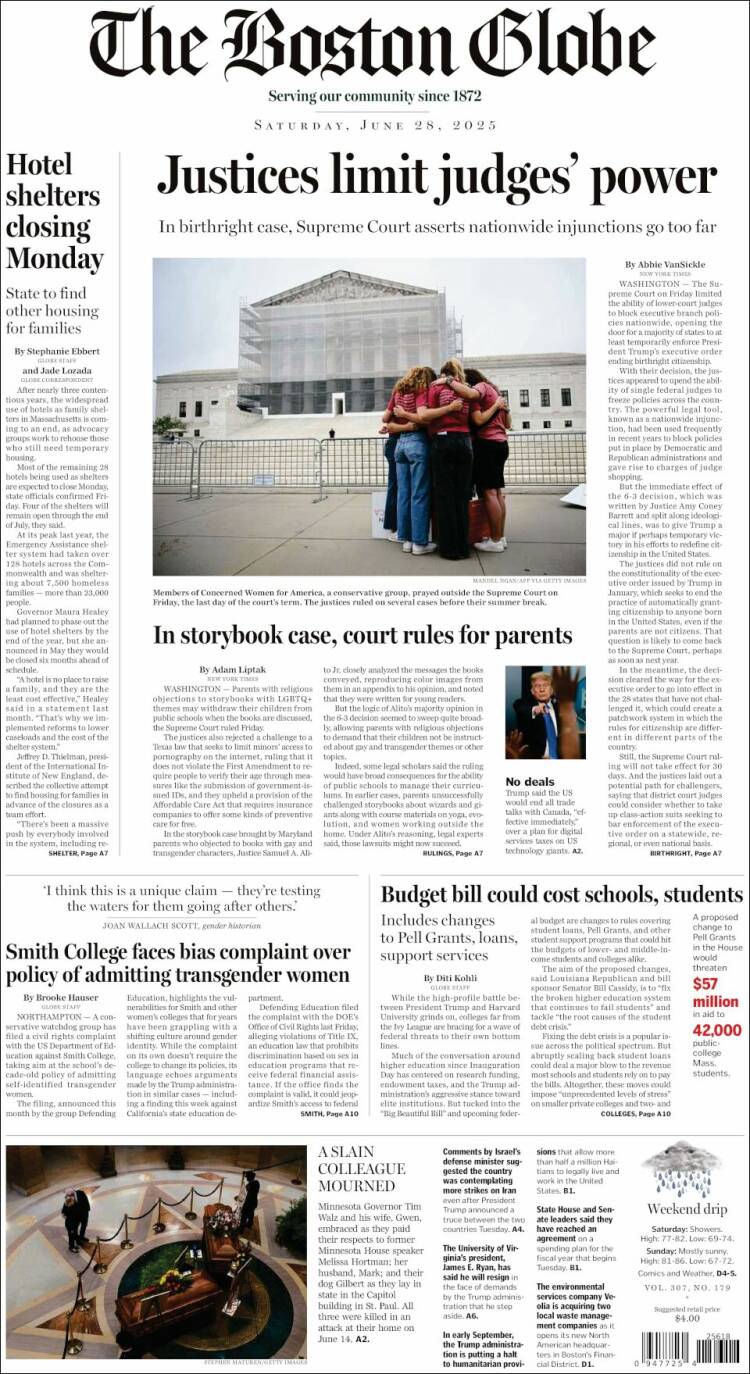 Portada de Boston Globe (USA)