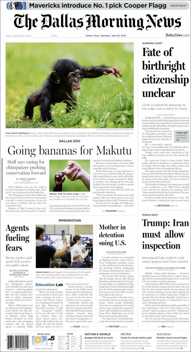 Portada de Dallas Morning News (USA)