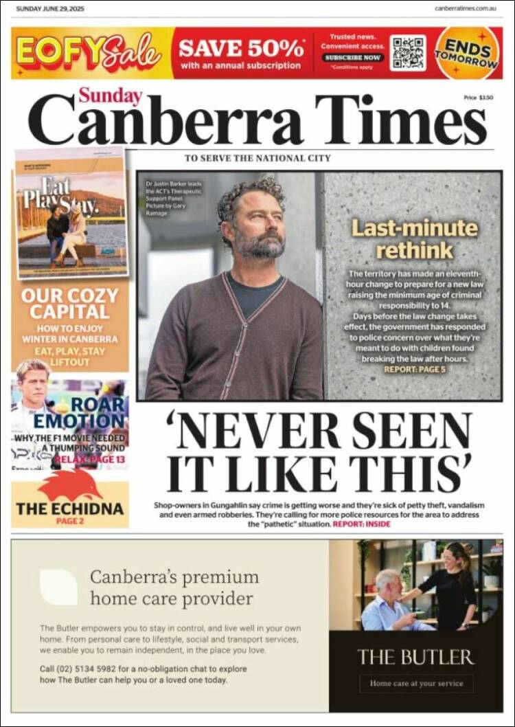 Portada de The Canberra Times (Australia)