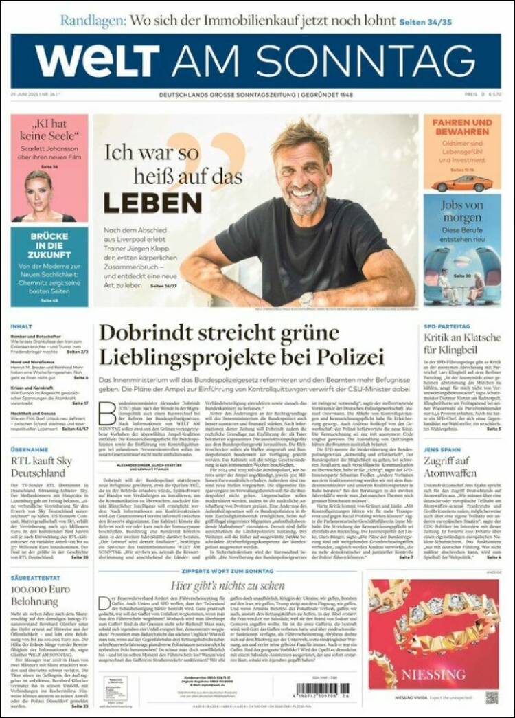Portada de Die Welt (Alemania)