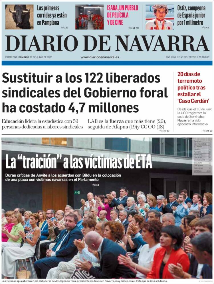 Portada de Diario de Navarra (España)