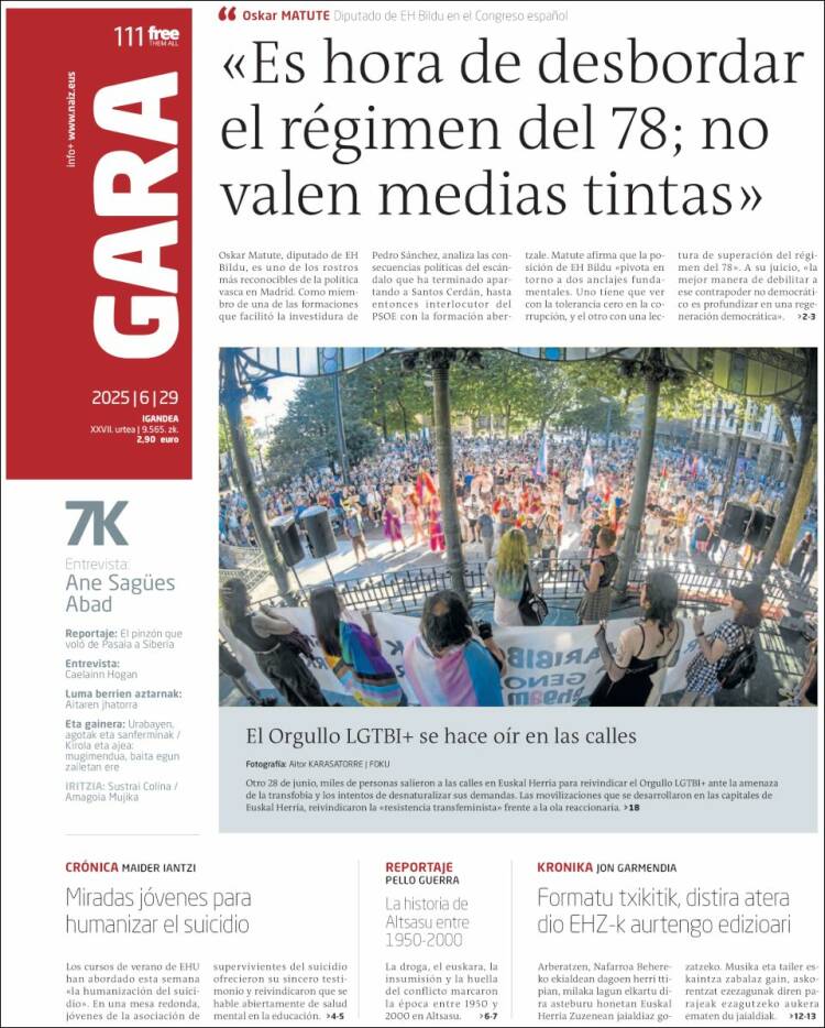 Portada de Gara (España)
