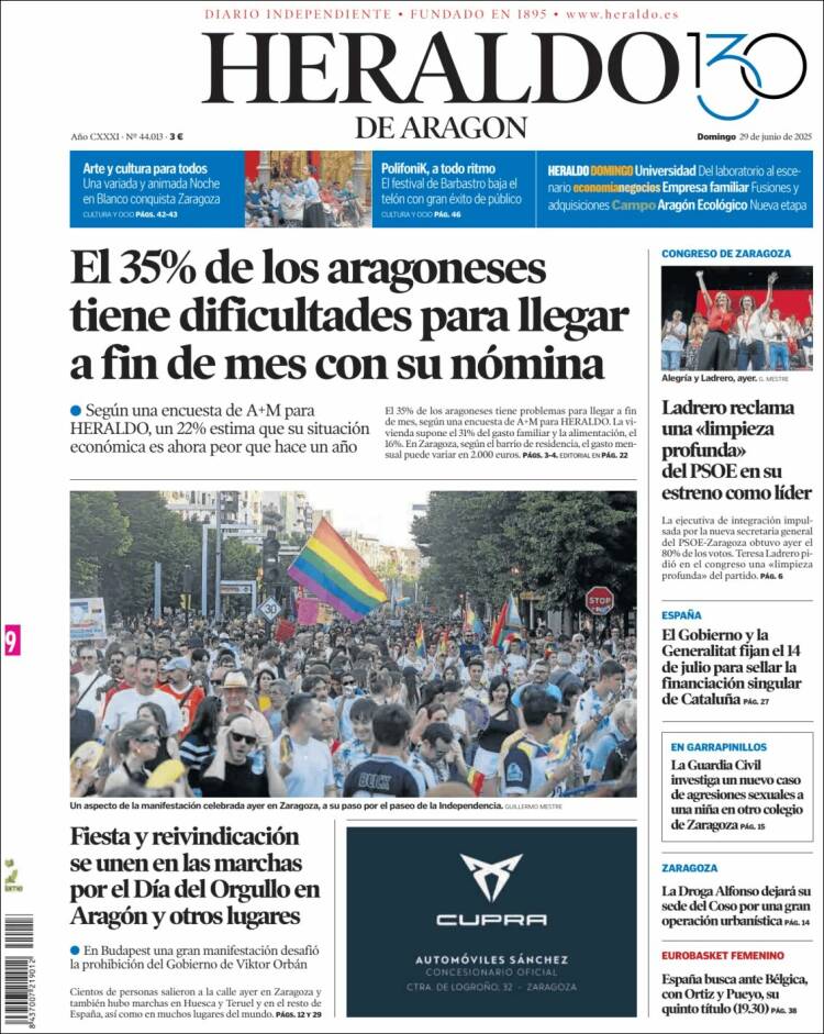 Portada de Heraldo de Aragón (España)