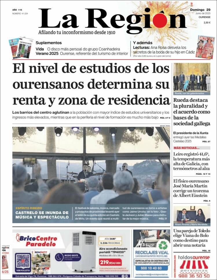 Portada de La Región de Ourense (España)