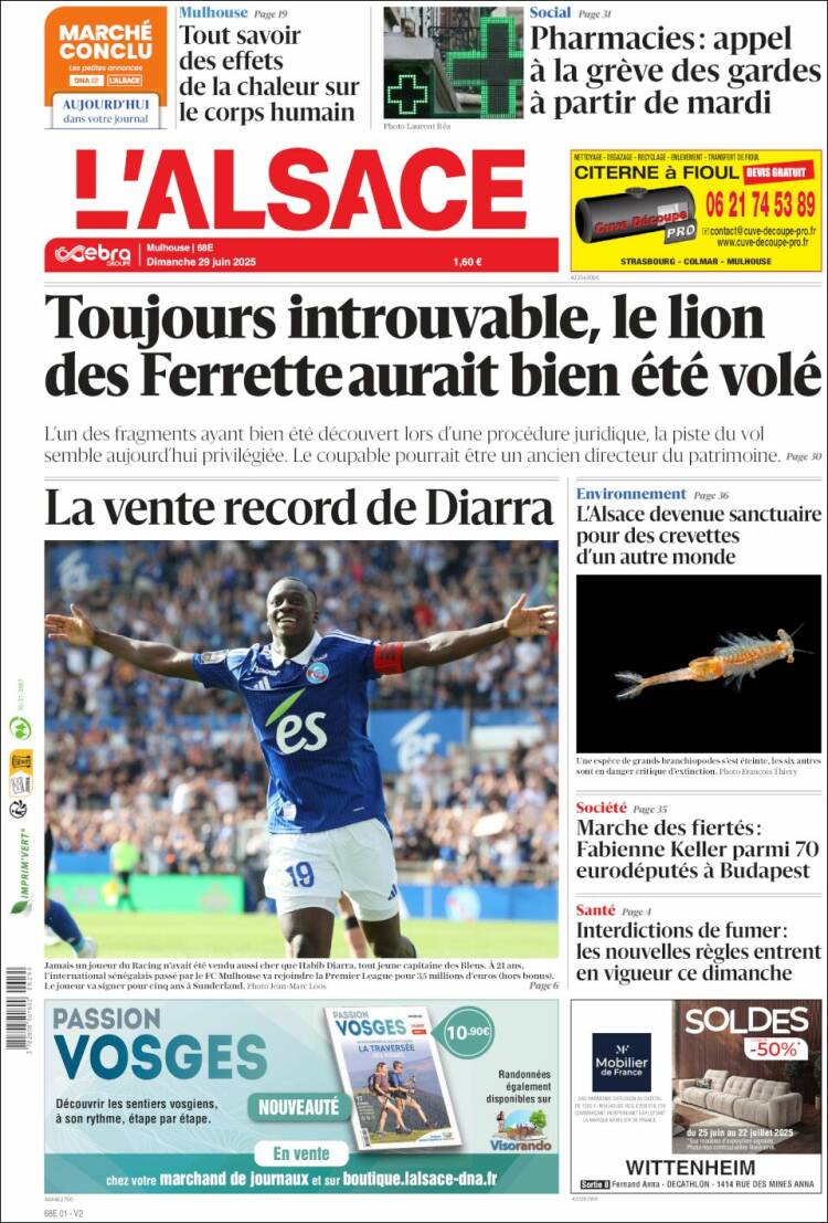 Portada de Journal L'Alsace (Francia)