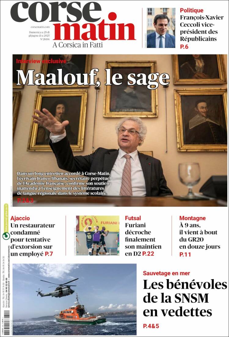 Portada de Corse-Matin (Francia)