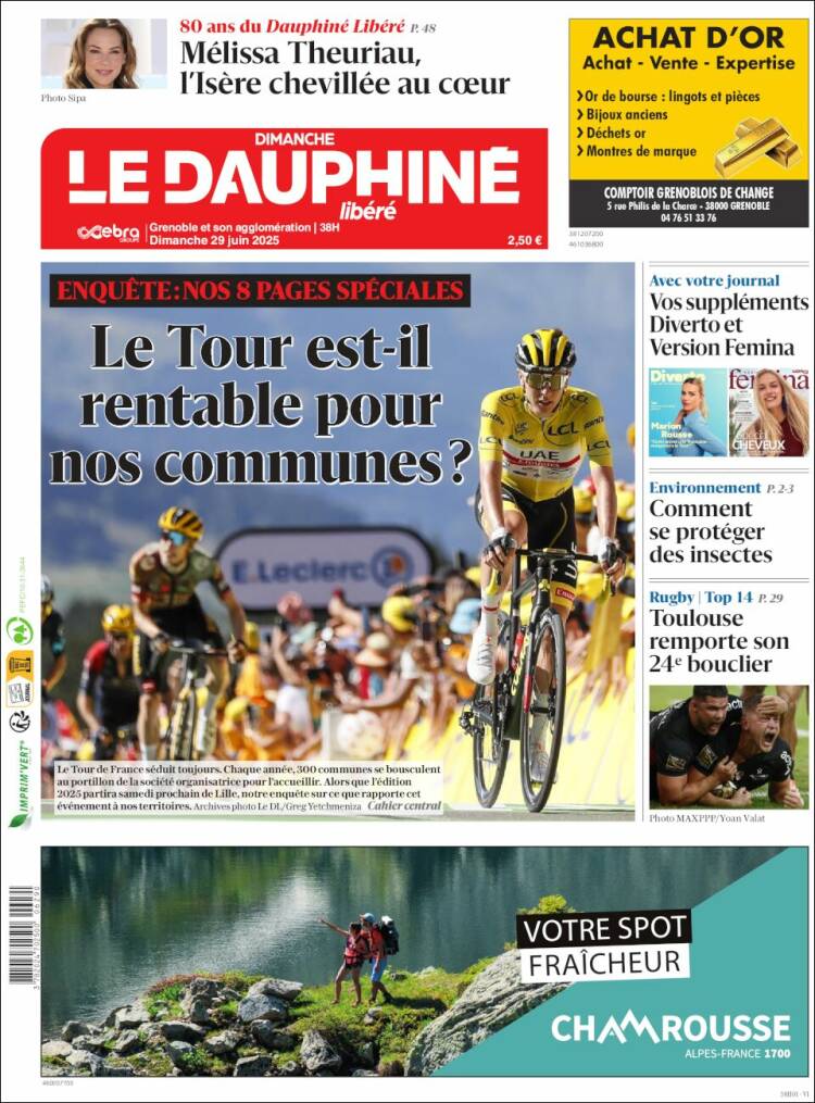 Portada de Le Dauphiné Libéré (Francia)