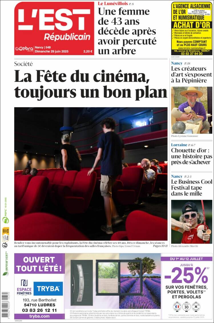 Portada de L'Est Republicain (France)