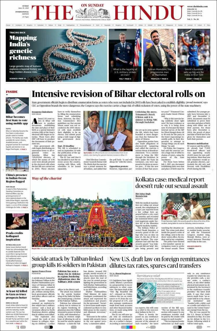 Portada de The Hindu (India)