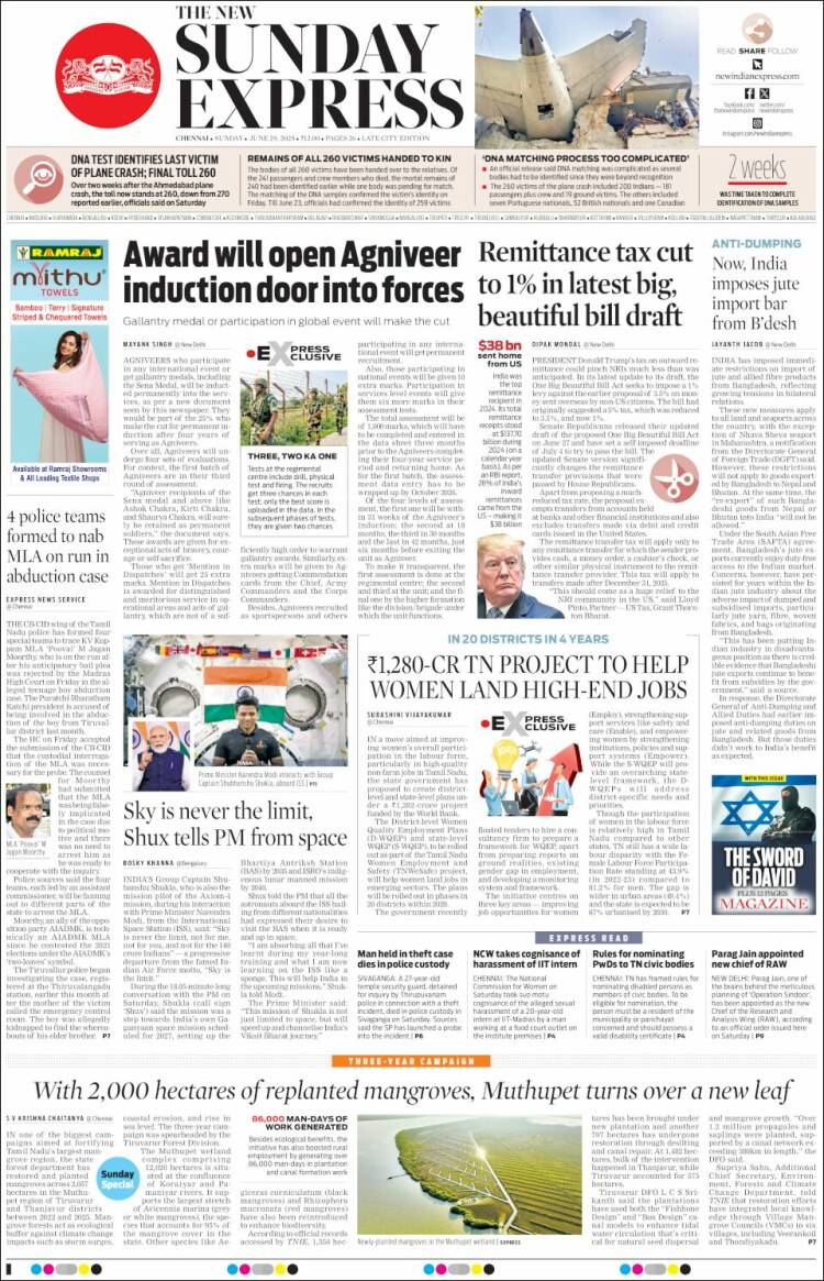 Portada de New Indian Express (India)