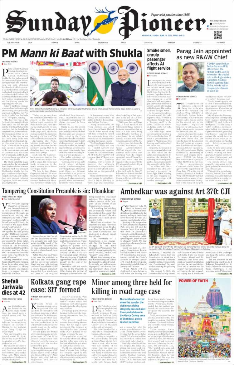 Portada de The Pioneer (India)