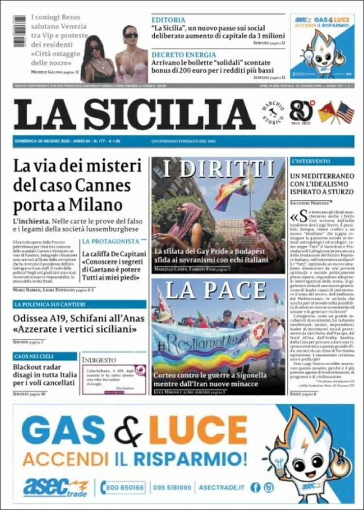 Portada de La Sicilia (Italia)