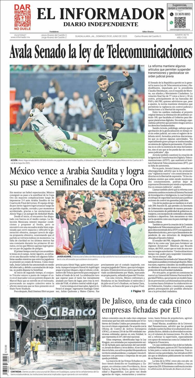 Portada de El Informador (México)