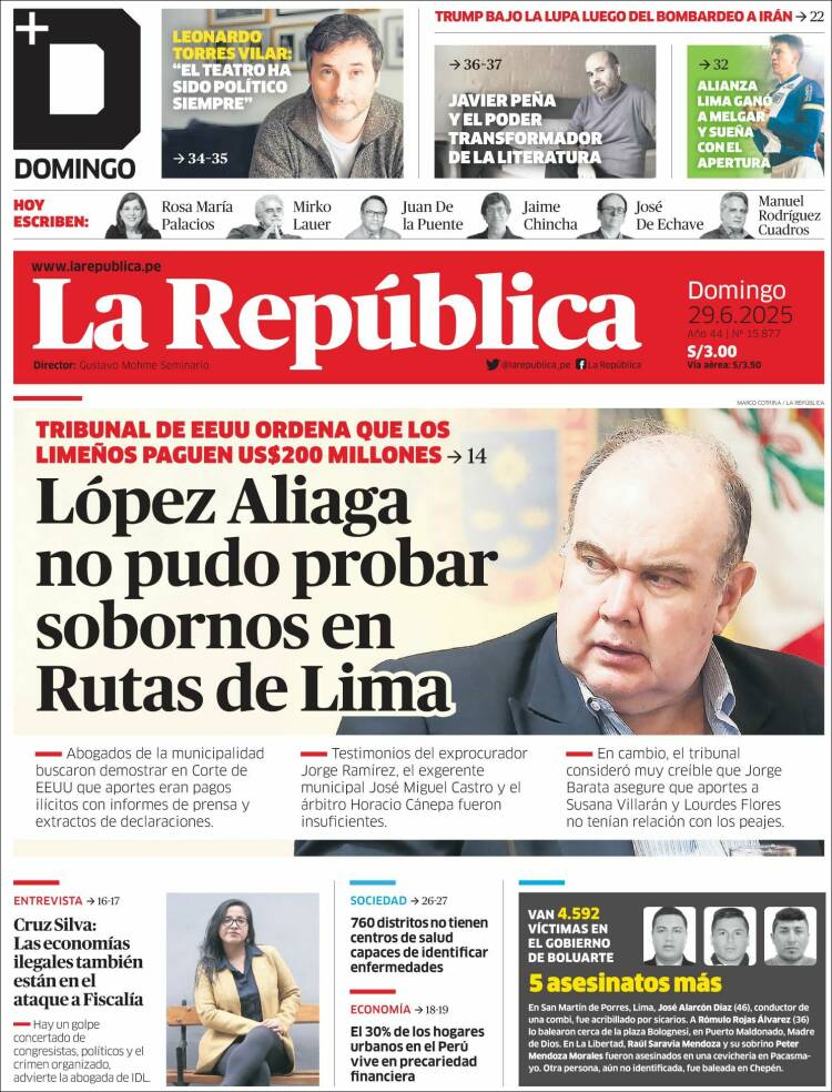 Portada de La Republica (Perú)