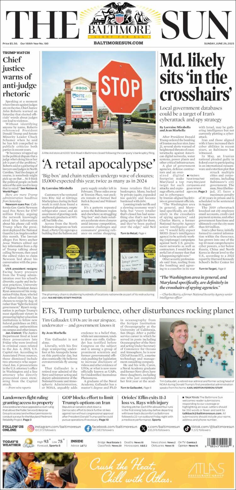 Portada de The Baltimore Sun (USA)