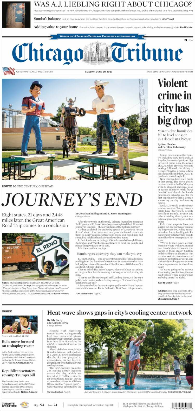 Portada de Chicago Tribune (USA)