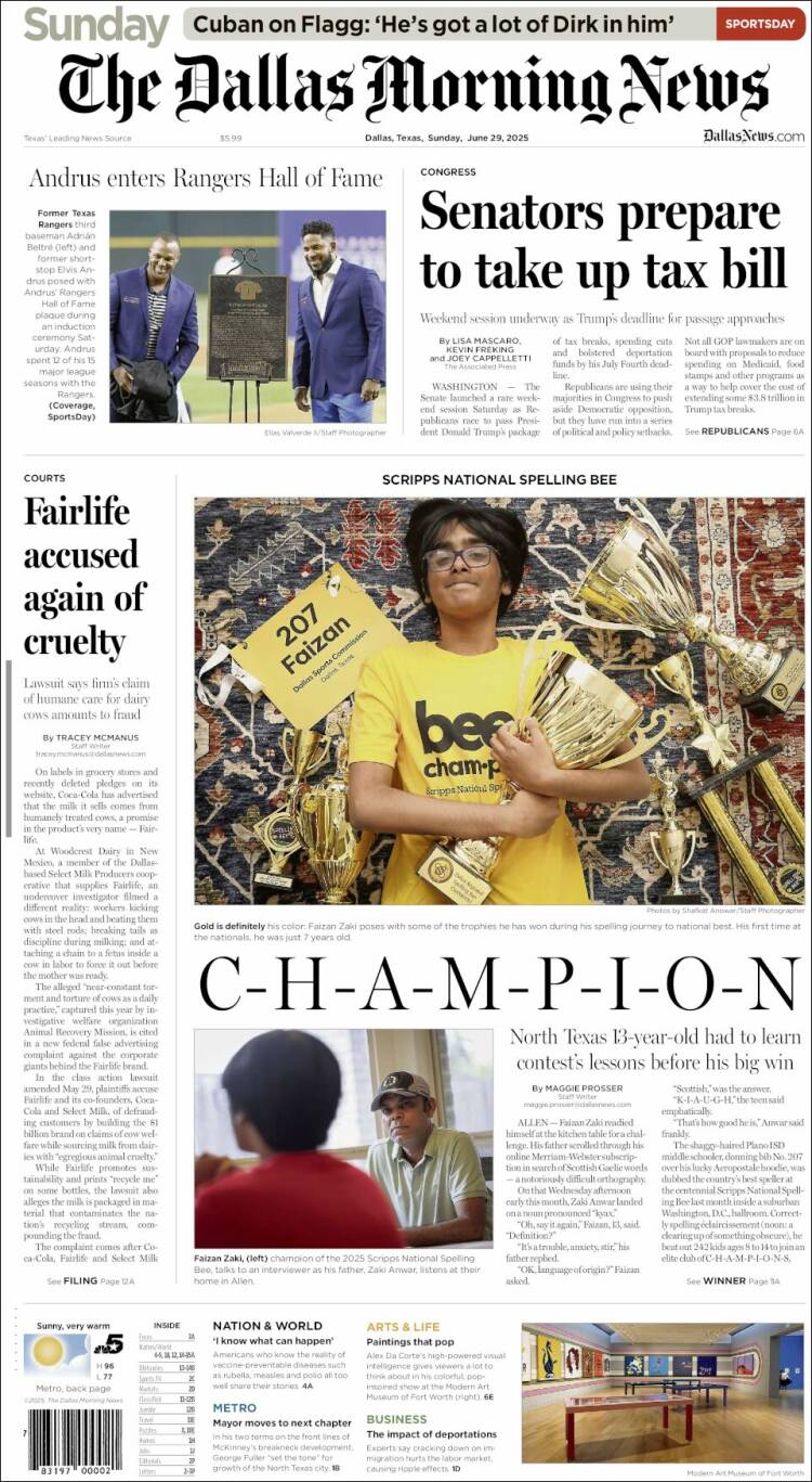 Portada de Dallas Morning News (USA)
