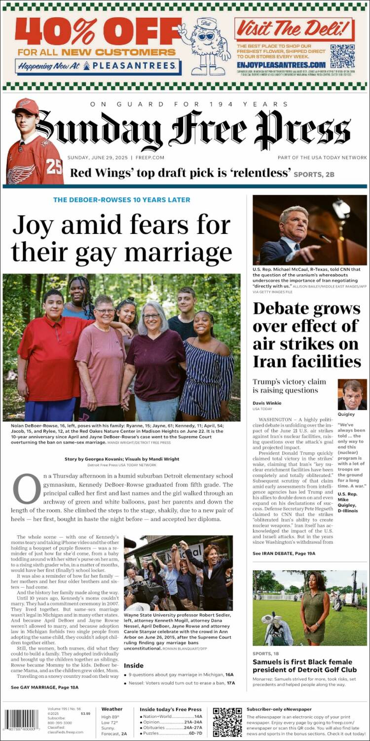 Portada de Detroit Free Press (États-Unis)