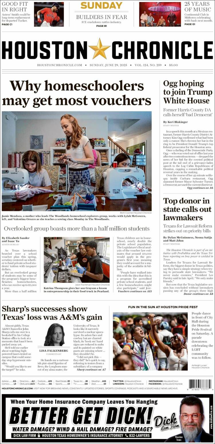 Portada de Houston Chronicle (USA)