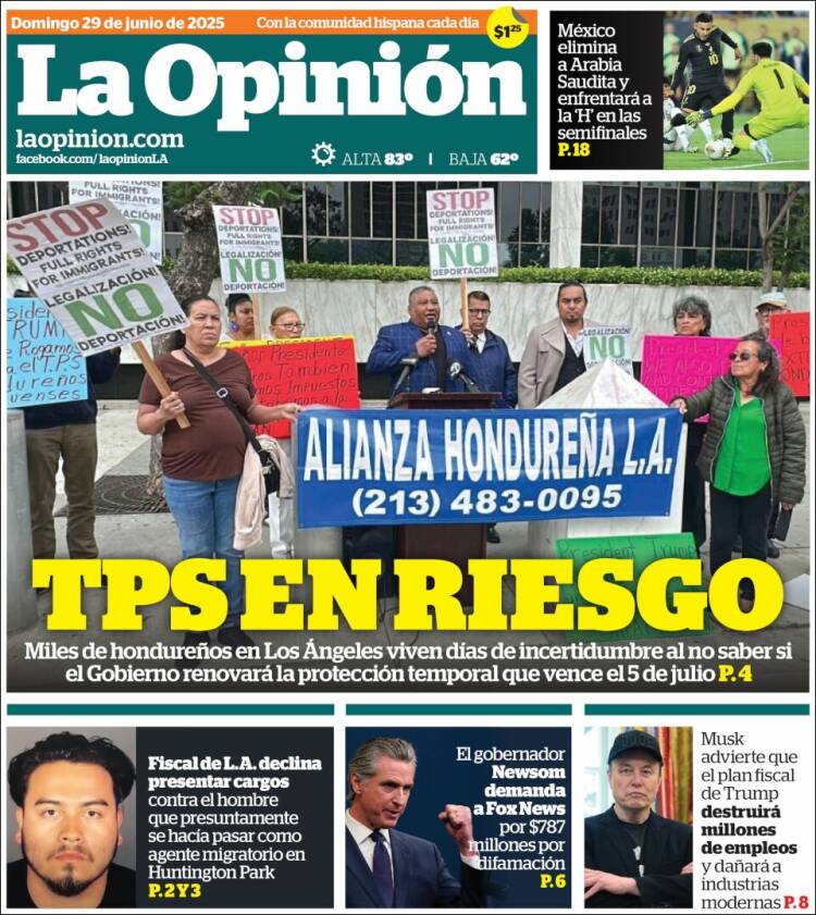 Portada de La Opinión (USA)
