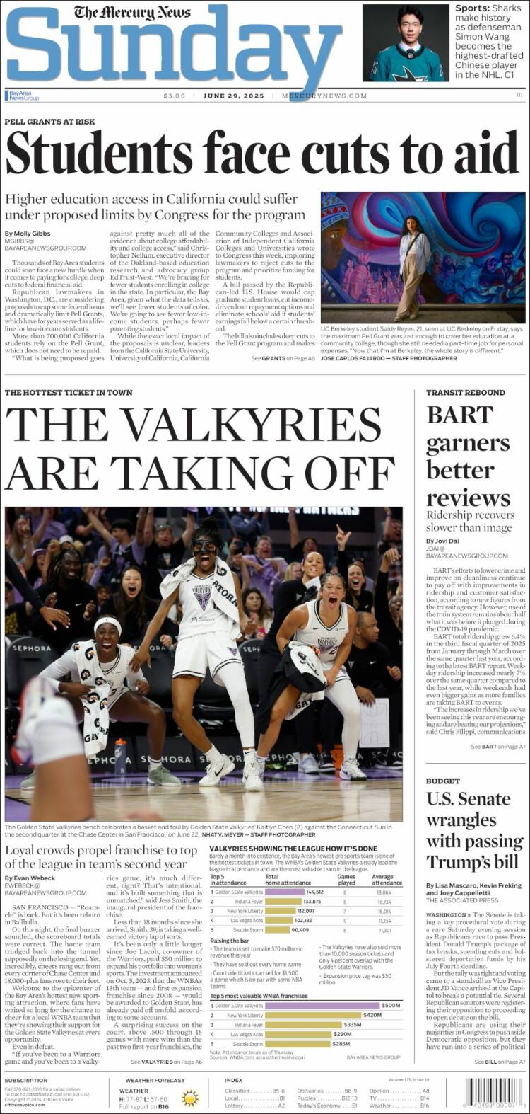 Portada de San Jose Mercury News (USA)
