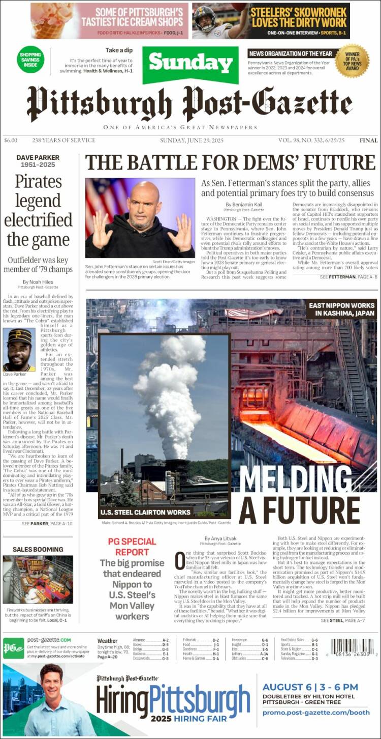 Portada de Pittsburgh Post-Gazette (USA)