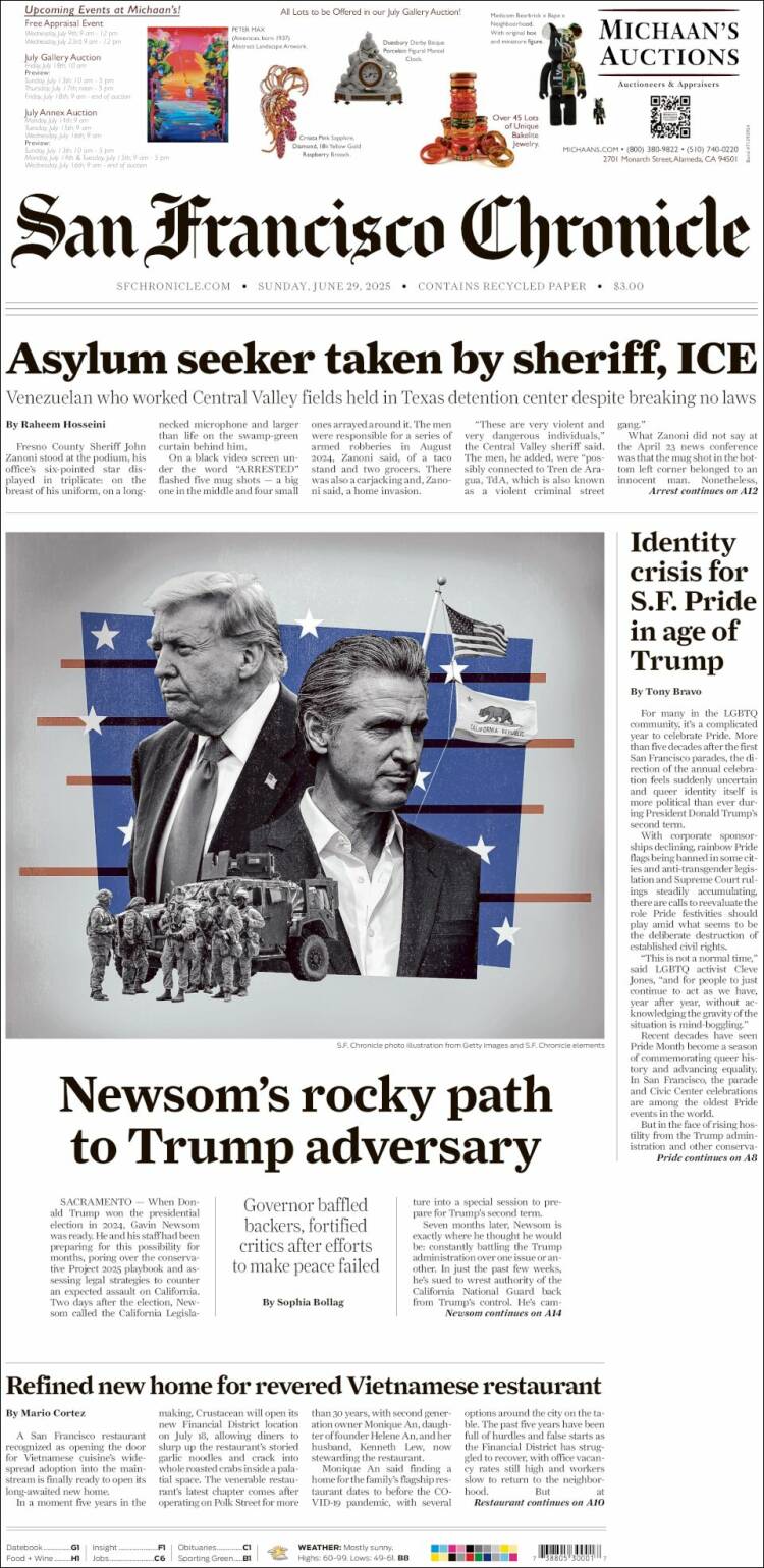Portada de San Francisco Chronicle (USA)
