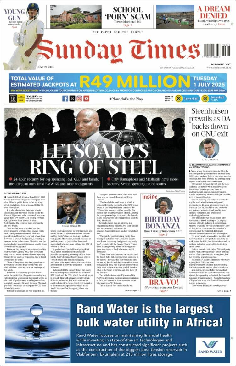 Portada de The Times (Sudáfrica)