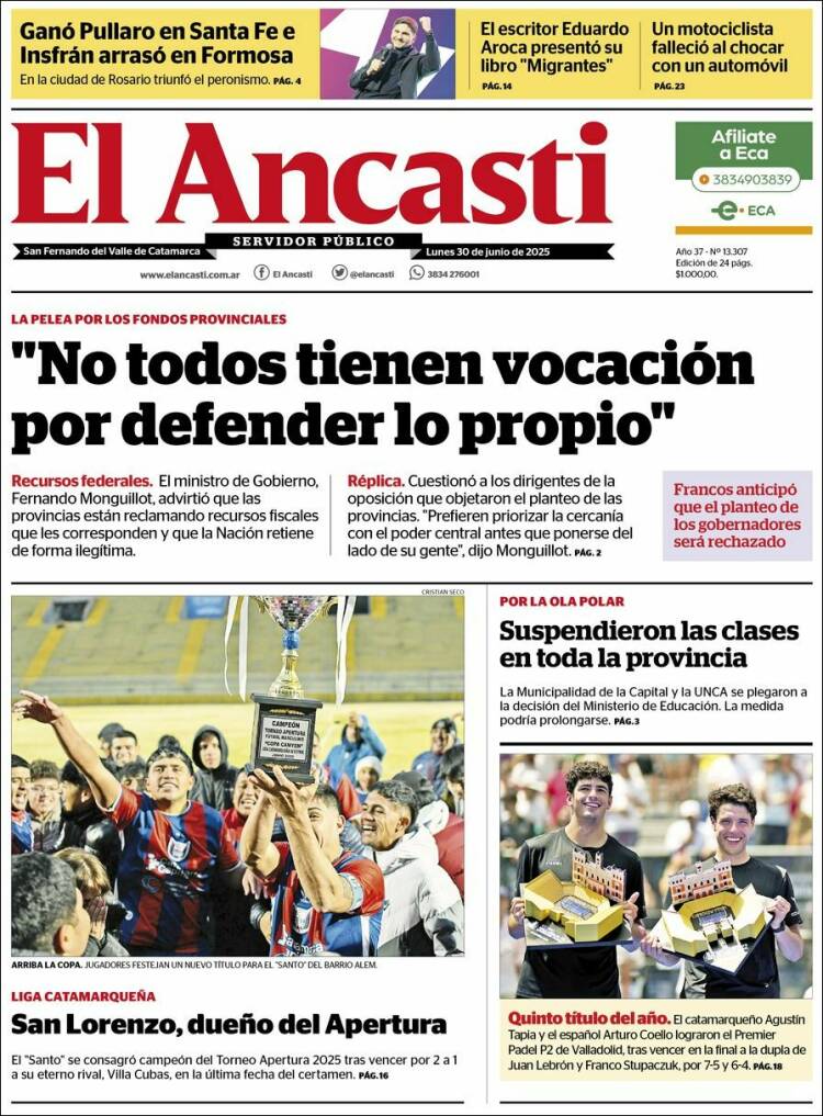 Portada de El Ancasti (Argentina)