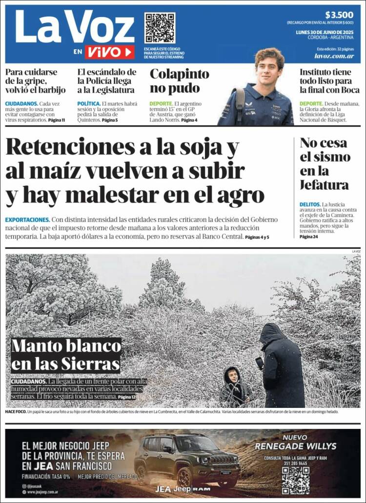 Portada de La Voz del Interior (Argentina)