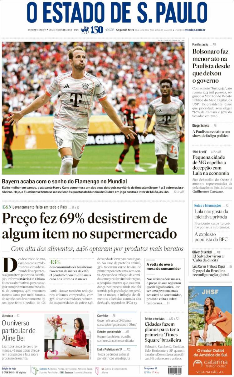 Portada de O Estado de São Paulo (Brasil)