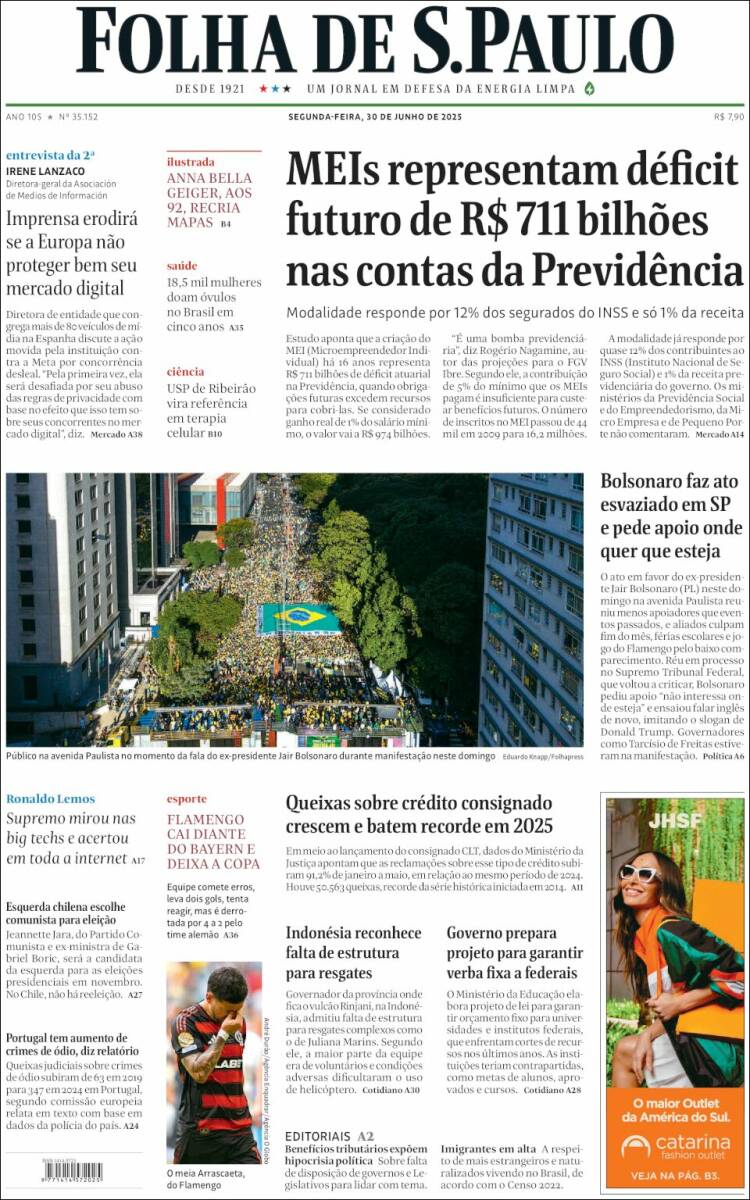 Portada de Folha de São Paulo (Brasil)