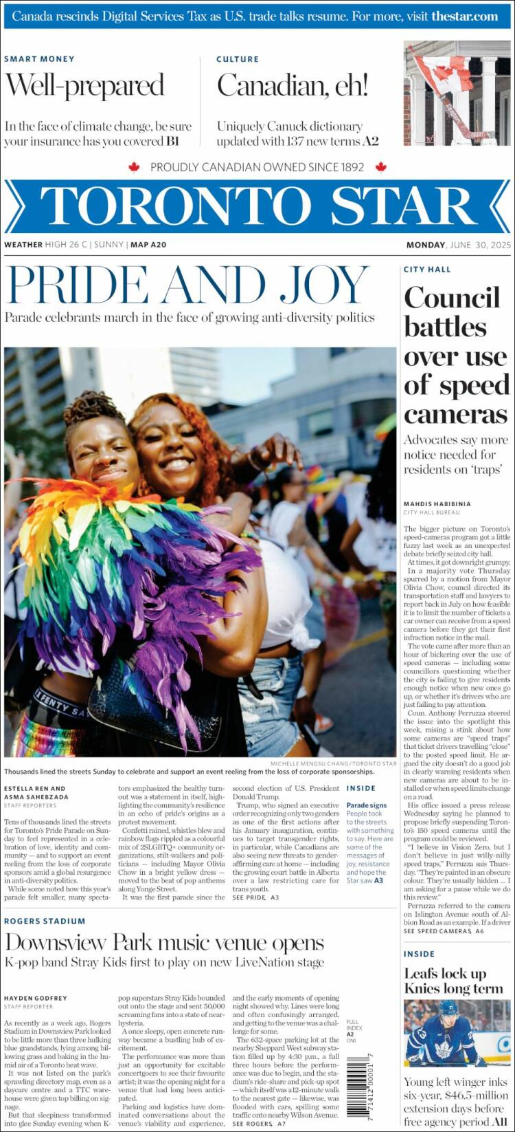 Portada de The Toronto Star (Canadá)