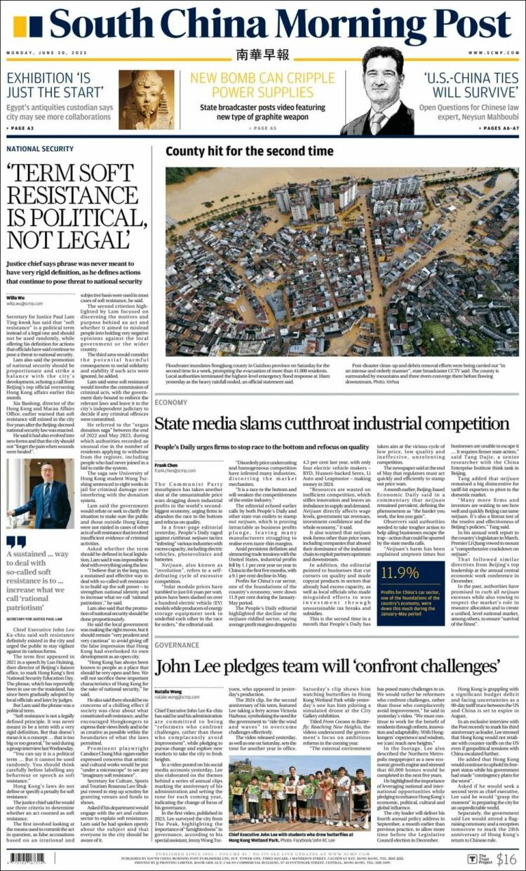 Portada de South China Morning Post (China)
