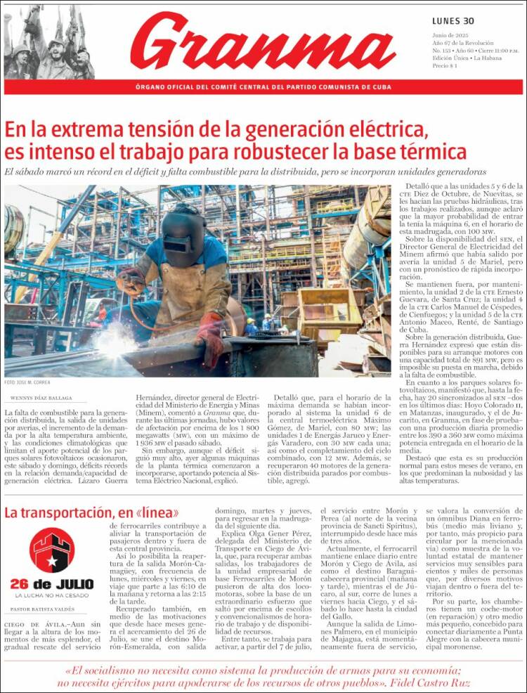 Portada de Granma (Cuba)