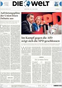 Portada de Die Welt (Alemania)