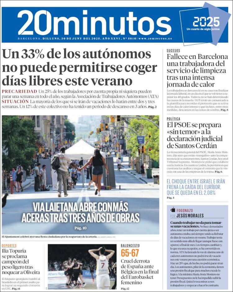 Portada de 20 Minutos - Barcelona (Spain)