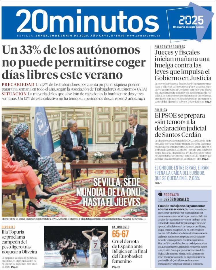 Portada de 20 Minutos - Sevilla (España)