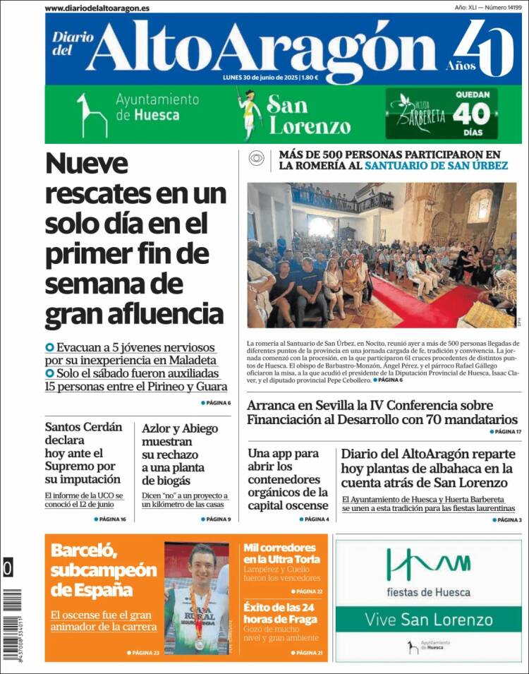 Portada de Diario del AltoAragón (España)
